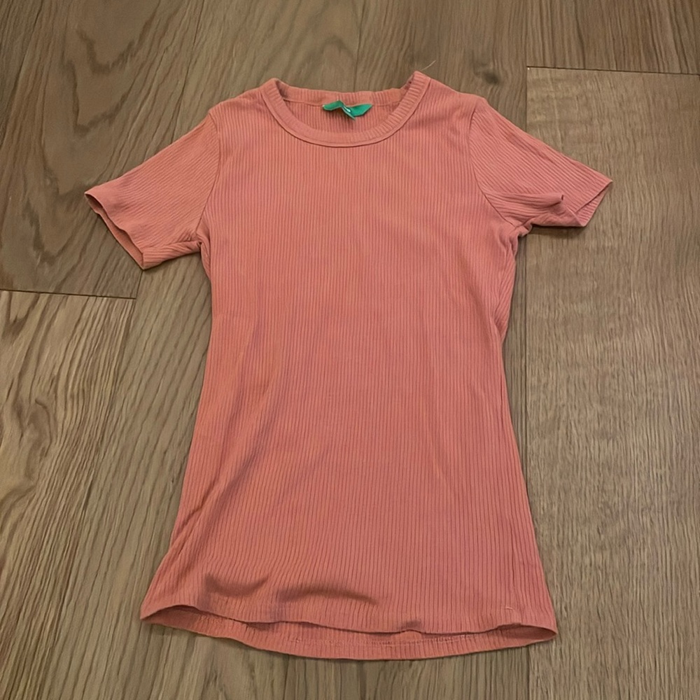 Pink tight ribbed top, DIP, size XS